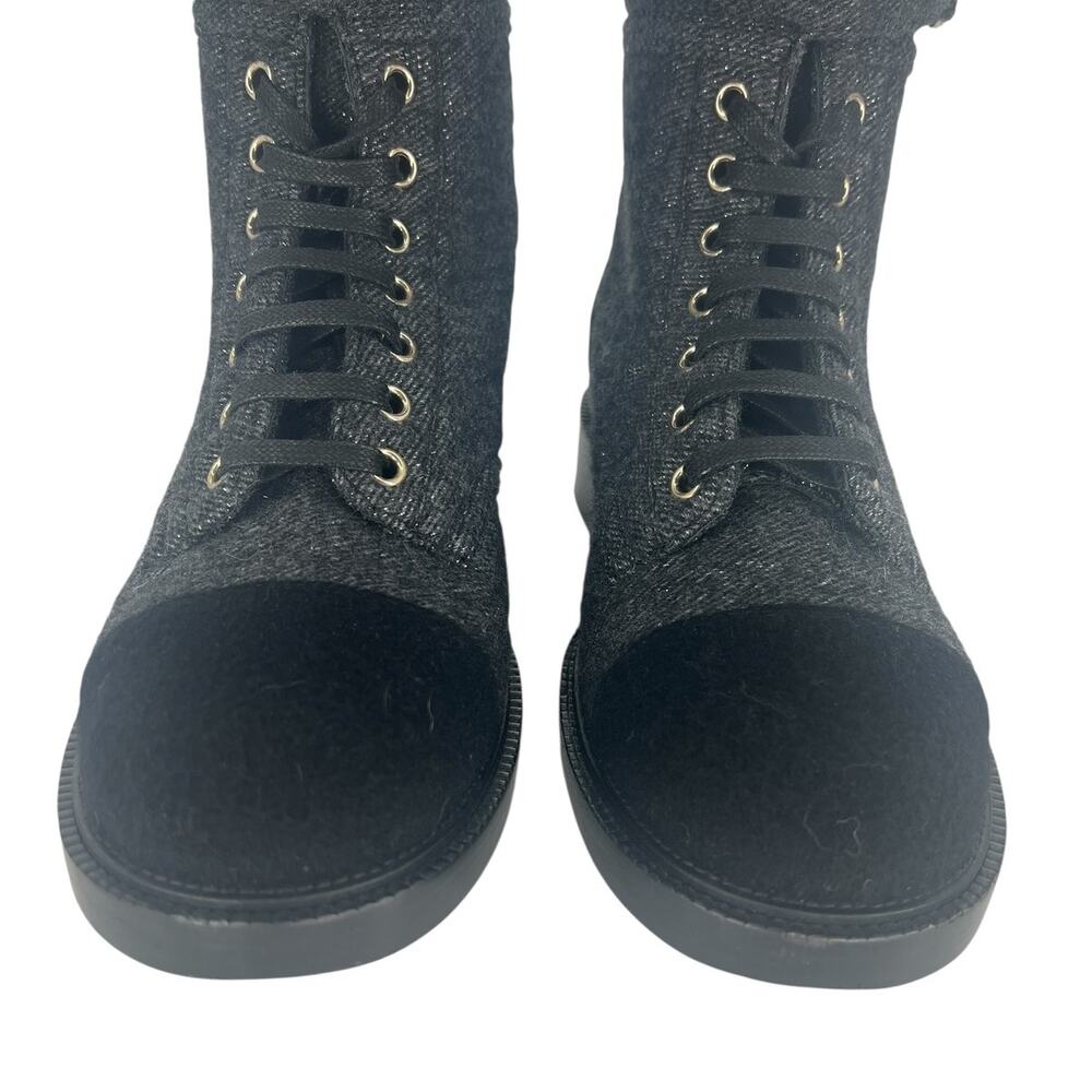 Chanel 2021 Interlocking CC Cap Toe Tweed Logo Combat Boots - Picture 8 of 16